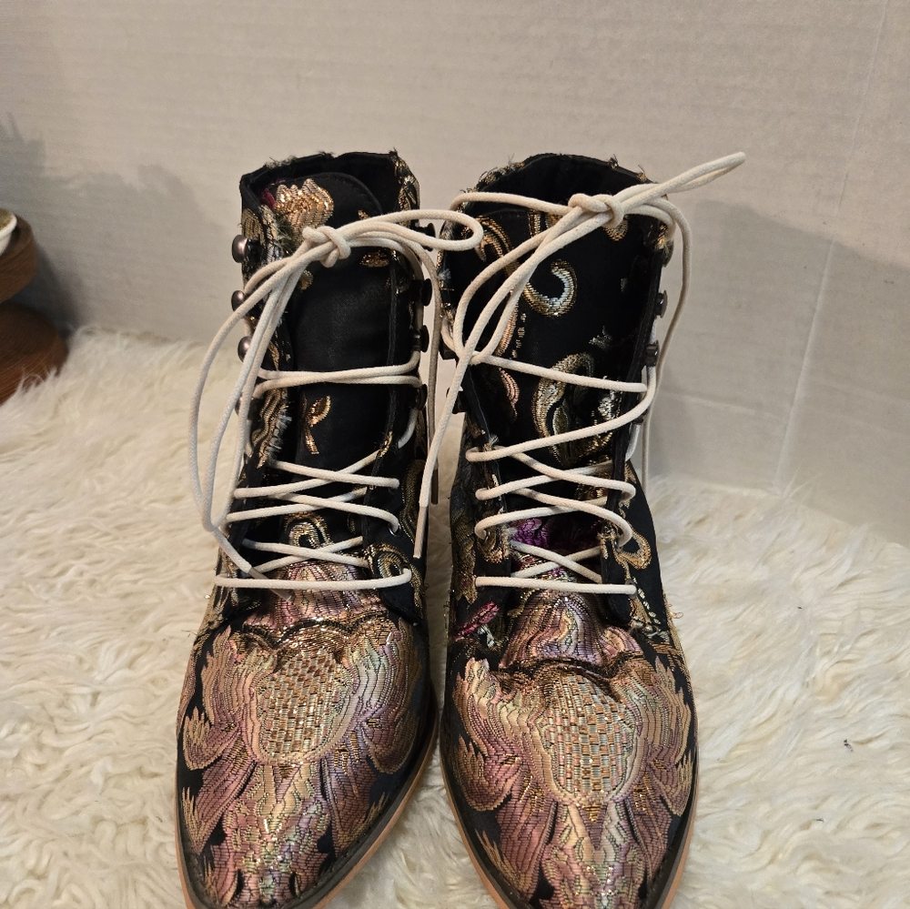 Flora Tapesrtyl Lace-Up Ankle Boots - Black and Multicolor - Picture 11 of 12